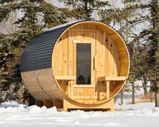 4 Person Cedar Barrel Sauna with Porch – 8 Feet Long