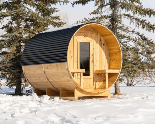 6 Person Cedar Barrel Sauna with Porch – 10 Feet Long