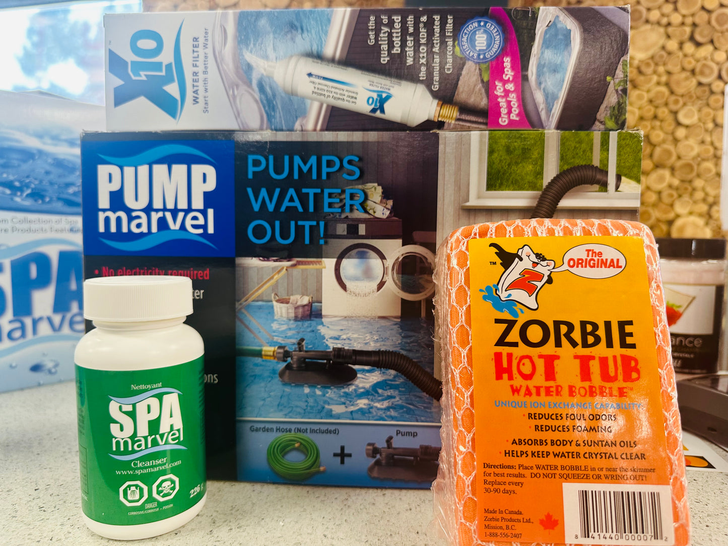 Spa pump marvel and x10 filter and a spa marvel cleanser with free zorbie